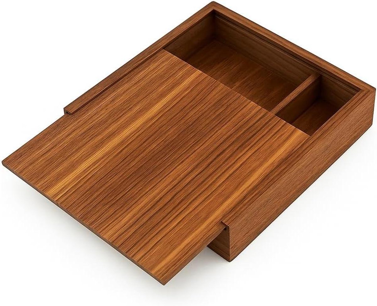 Opbergdoos Walnoothout - Houten Organizer - Kleine Voorwerpen Opbergen - Handgemaakt Met Vakken - 17 x 17 x 35 cm