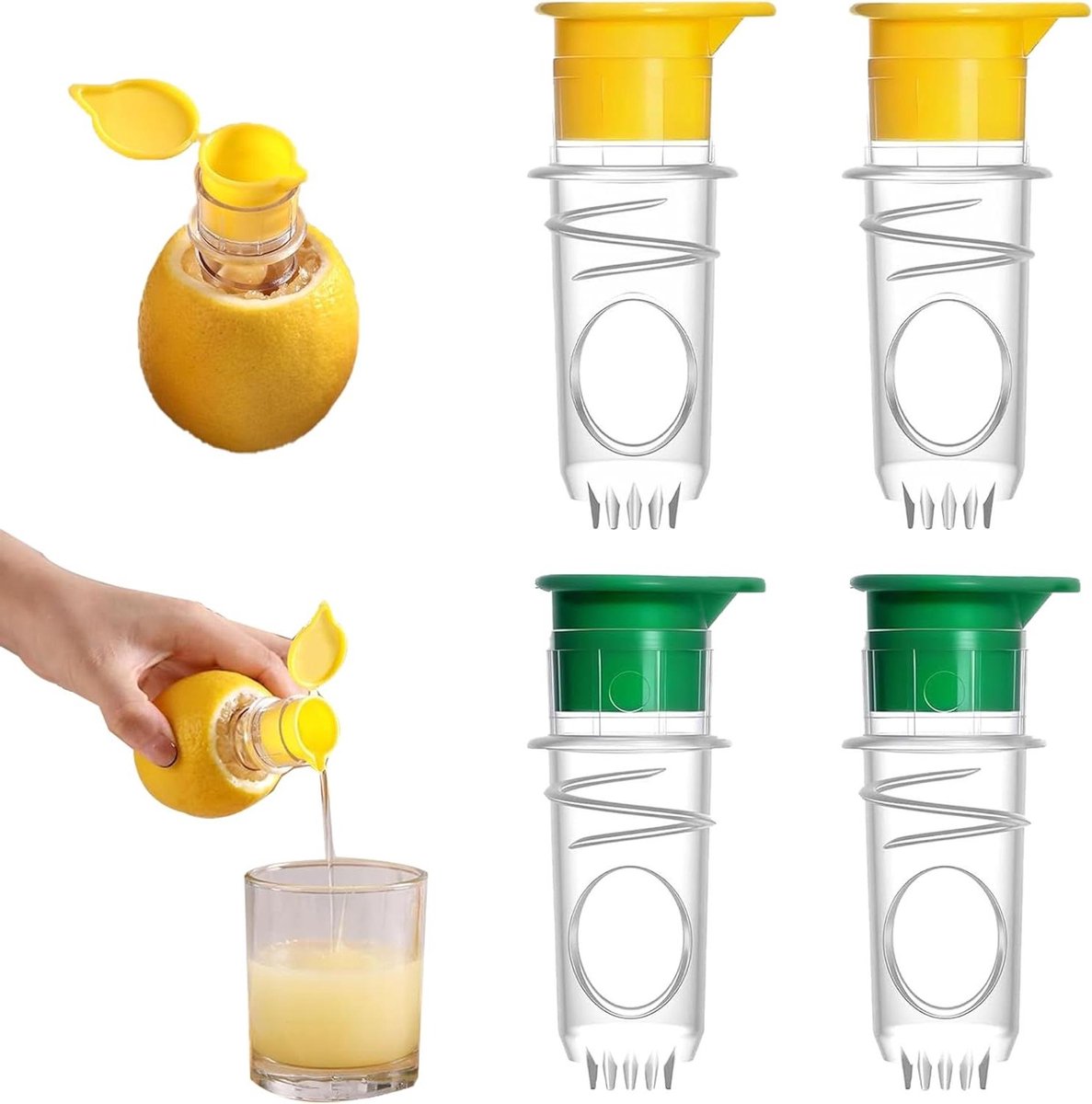 Citroenpers 4 stuks - Handpers Citrus - Sap Maken - Met Deksel - 8 cm - Geel en Groen