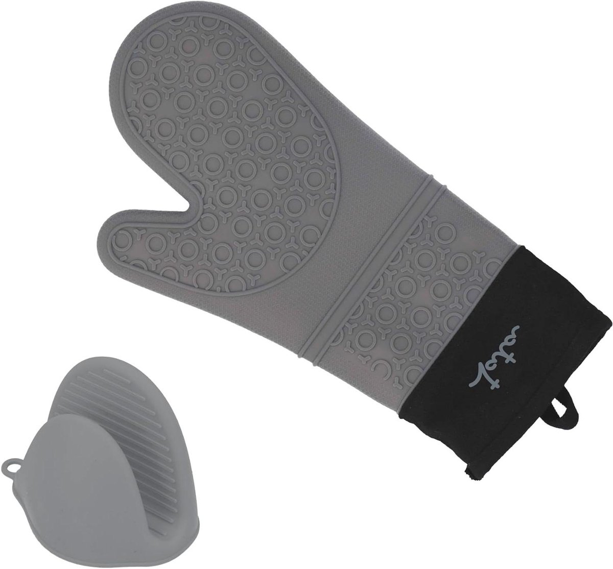 Ovenwanten - Keukenhandschoenen Hittebestendig - Koken en Bakken - Flexibel met Siliconen Clip - 36.5 x 18.5 cm - Grijs