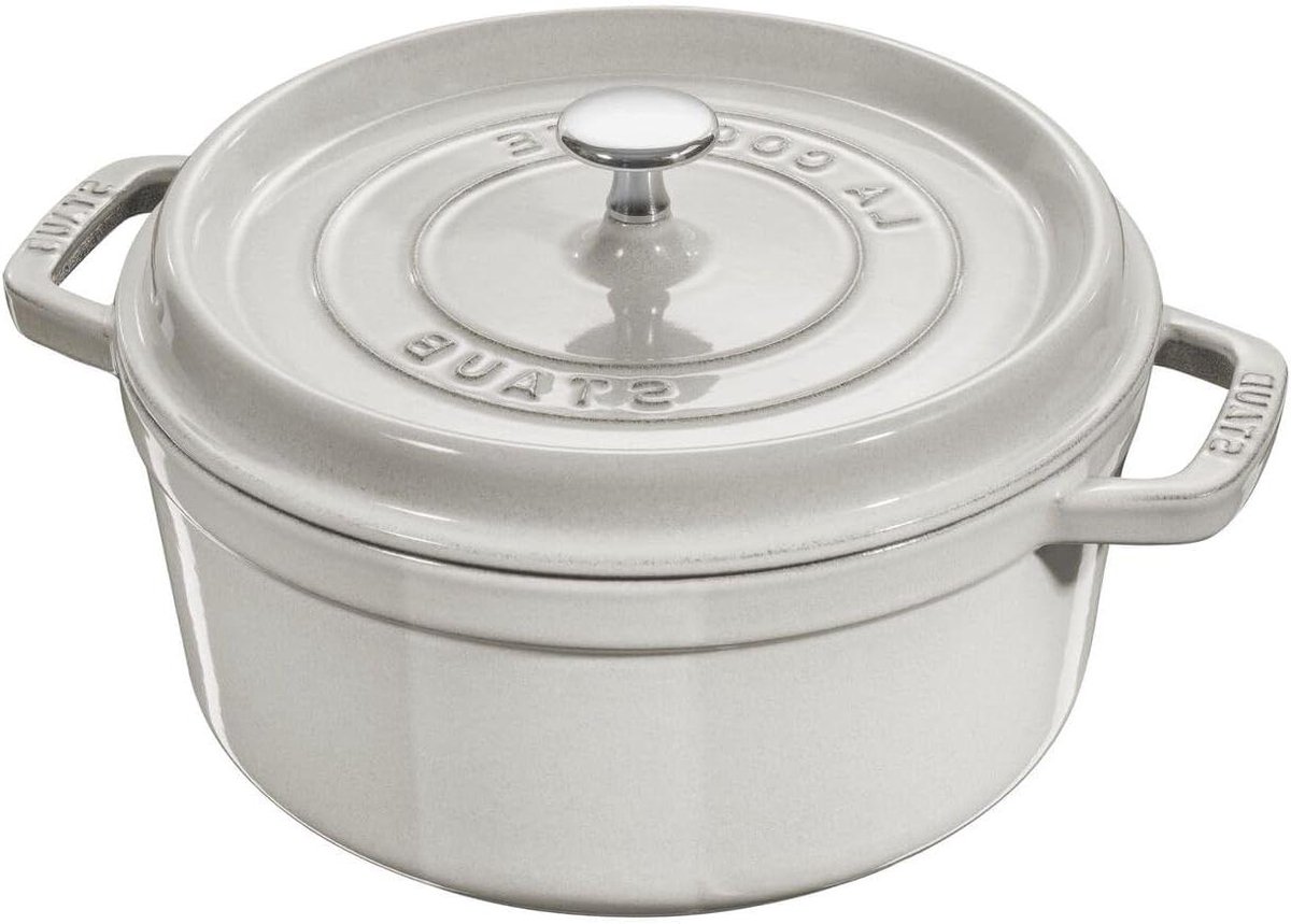 Braadpan Rond - Gietijzeren Pan - Langzaam Koken - Behoudt Aroma's - 28 cm - Wit