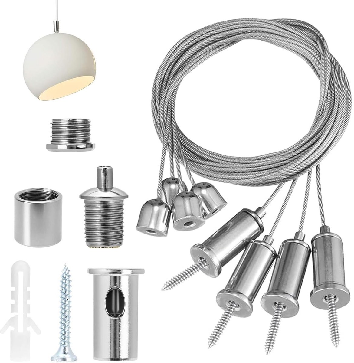 Ophangkabels van roestvrij staal, 1,5 mm x 1,5 m, verstelbare staaldraad voor verlichting, reclameborden en decoraties - 10 stuks