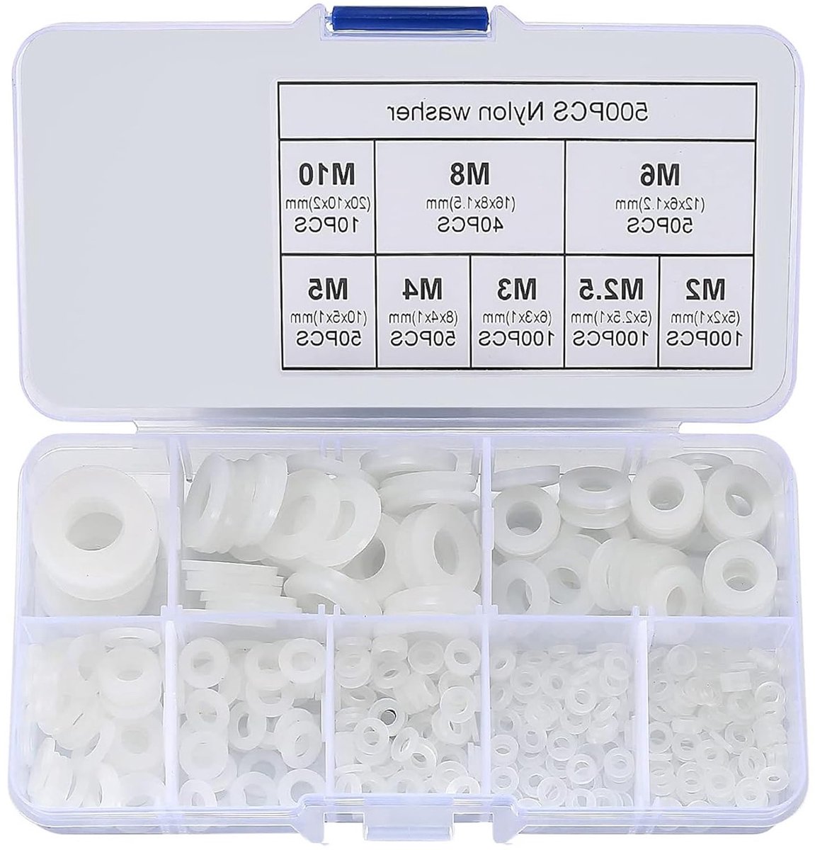 500 Stuks Nylon Witte Plastic Ringen voor Sanitair en Mechanische Reparatie - M2 tot M10 Formaten