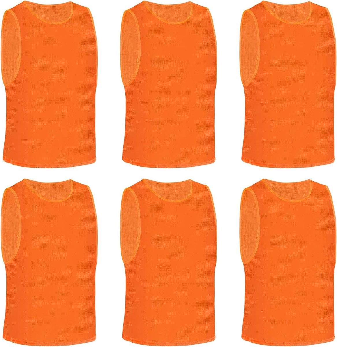 6 Delige Ademend Mesh Trainingsvesten voor Volwassenen, Sneldrogende Mouwloze Sportvesten voor Diverse Sporten (Oranje-M)
