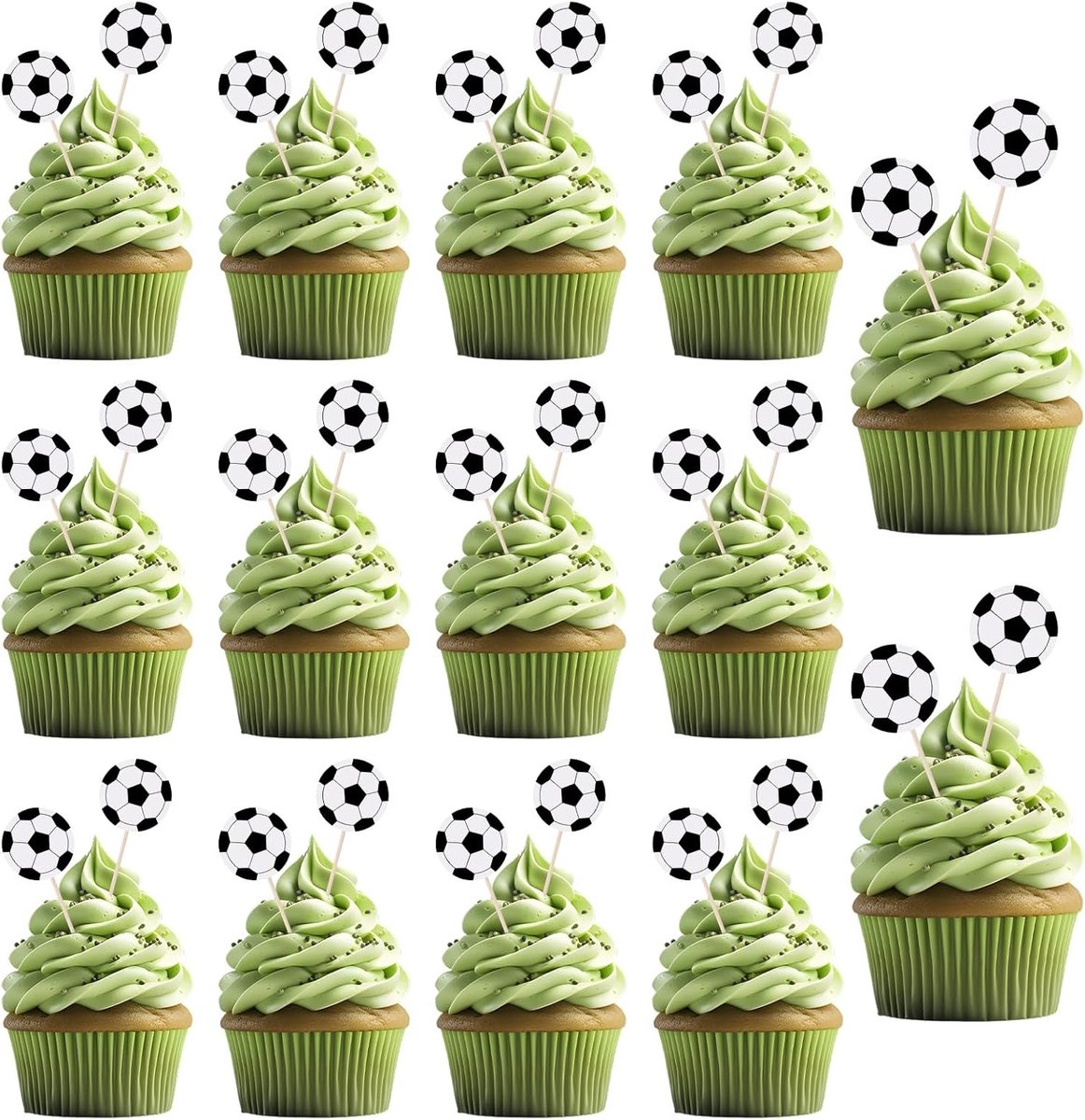 48 Stuks Voetbal Taartdecoratie - Kleurrijke Topper en Cupcake Versieringen voor Bruiloft, Verjaardag en Sportthema Feestjes