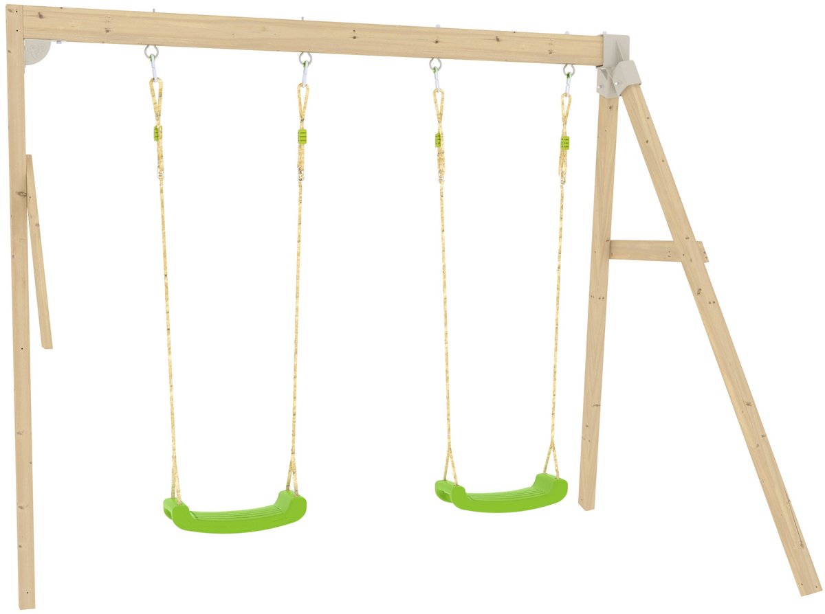 Schommelarm van FSC®-hout 2 groene schommels voor modulaire speelhuisjes