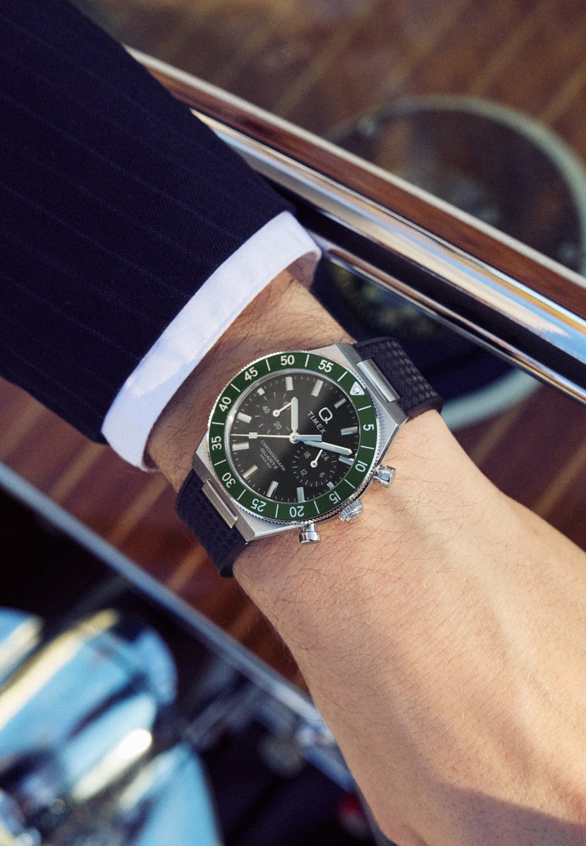 Timex Q Timex Continental Chronograph Quartz Analoog Horloge Zwart Kast: 100% Roestvrij Staal | Armband: 100% Siliconen 40 mm TW2Y56100AJ