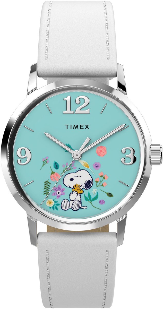 Timex Timex X Peanuts Marlin® Flower Quartz Analoog Horloge Wit Kast: 100% Roestvrij Staal | Armband: 100% Leer 38 mm TW2Y68800AJ