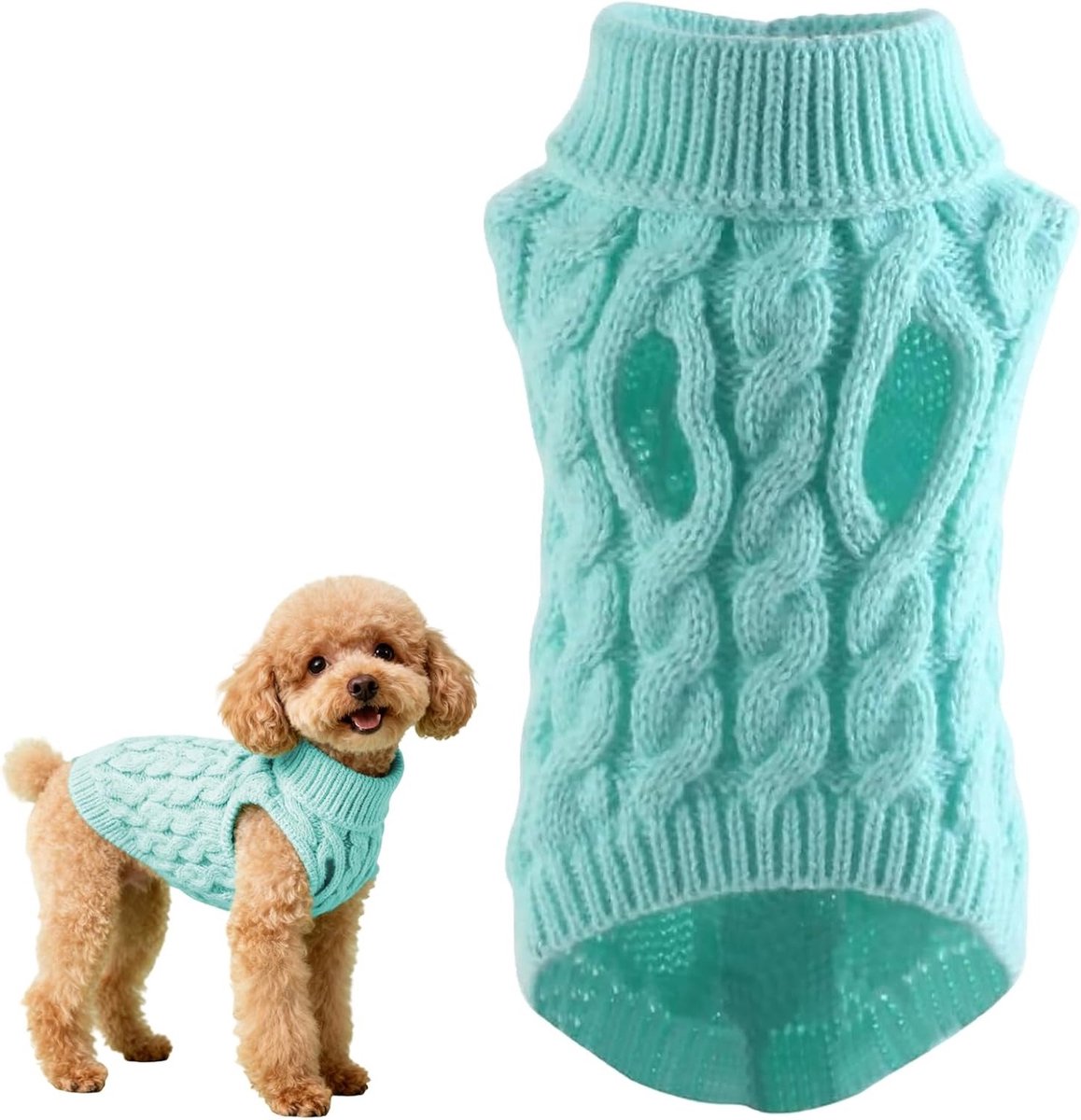 Knitted Turtleneck Winter Sweater voor Honden, Warm Dierenoutfit voor Feestdagen, Geschikt voor Kleine en Middelgrote Honden en Katten, L, Lichtblauw