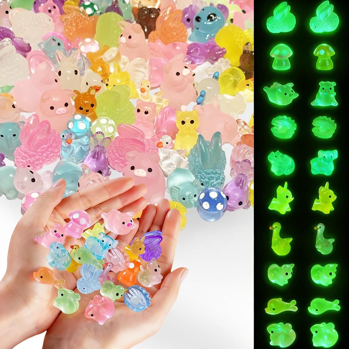 JeiibrZui Mini Figuren Leuchtend - 100 Stuks Harz Dieren - 1,4-3 cm - Glow In The Dark - Voor DIY Micro Landschap Tuin en Feestdecoratie