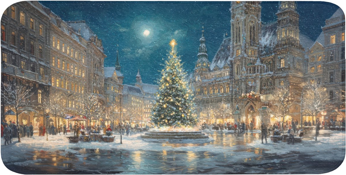 Badmat 120x60 cm - Antislip - Kerstnacht - Stadsplein - Meerkleurig - Badmatten voor badkamer - Badkamermat - Douchemat - Badkamer mat