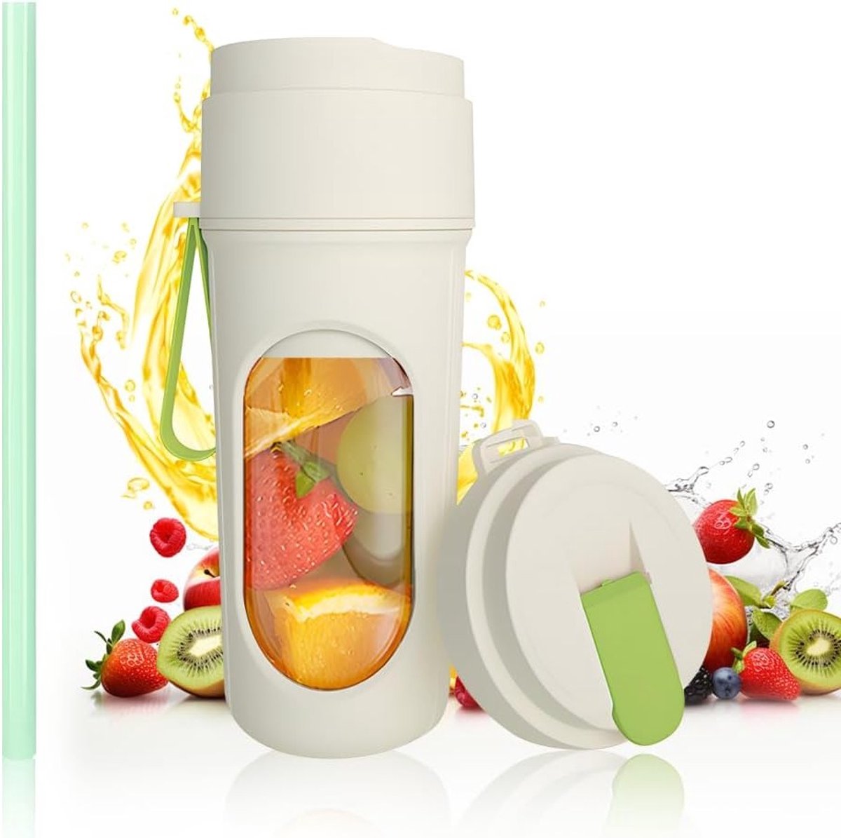 Draagbare Smoothie Mixer, 450ml Mini Blender, USB Oplaadbare Mixerset met Dubbele Deksel voor Reizen, Kantoor en Sport, Ideaal voor Gezonde Dranken en Smoothies
