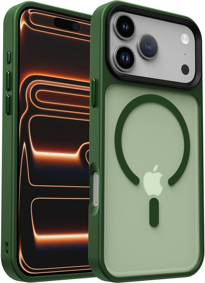 Hoesje Geschikt voor iPhone 17 Pro Max - Compatibel met MagSafe - Matte Beschermhoes - Back Cover met Magneet - Donker Groen