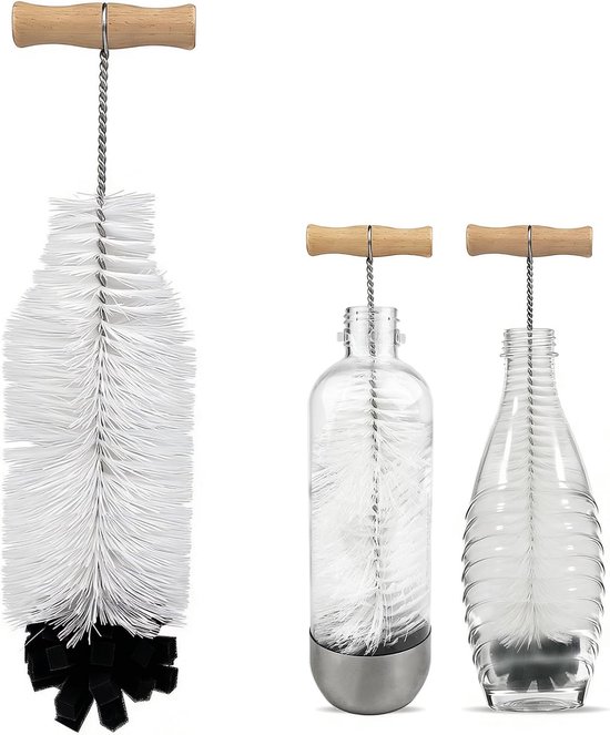 Flesborstel voor frisdrankflessen, 30 cm lange flesborstel met zachte spons, reinigingsborstel voor glazen waterflessen, glazen karaffen voor SodaStream, frisdrankflessen