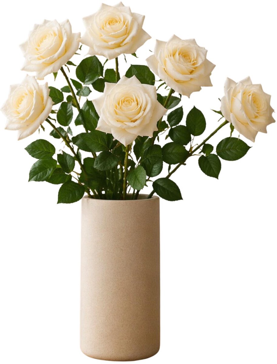 Mica Decorations Kunstbloemen Roos Amore - 8x - 66 cm - creme wit - zijdebloemen - boeket - rozen