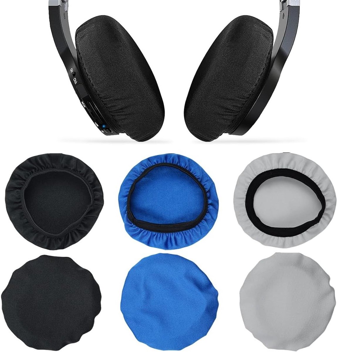 Set van 6 Oorkussens voor Hoofdtelefoons - Elastisch, Wasbaar en Flexibel - Bescherming tegen Zweet voor Sport en Gaming (Zwart + Grijs + Blauw)
