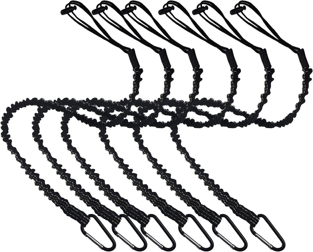 Verlengbare Veiligheids Tool Lanyard 6-delig met Dikke RVS Karabijnhaak voor Valbescherming, Ideaal voor Bouw en Dakwerk - Maximaal Gewicht 10kg/22lb