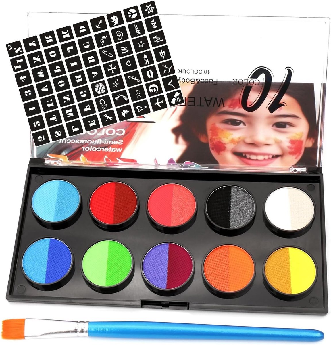 Kleurrijke Make-up Set voor Kinderen met Penseel - Wateroplosbare en Niet-toxische Gezichtsverf voor Carnaval, Halloween, Verjaardagsfeesten en Rollenspel