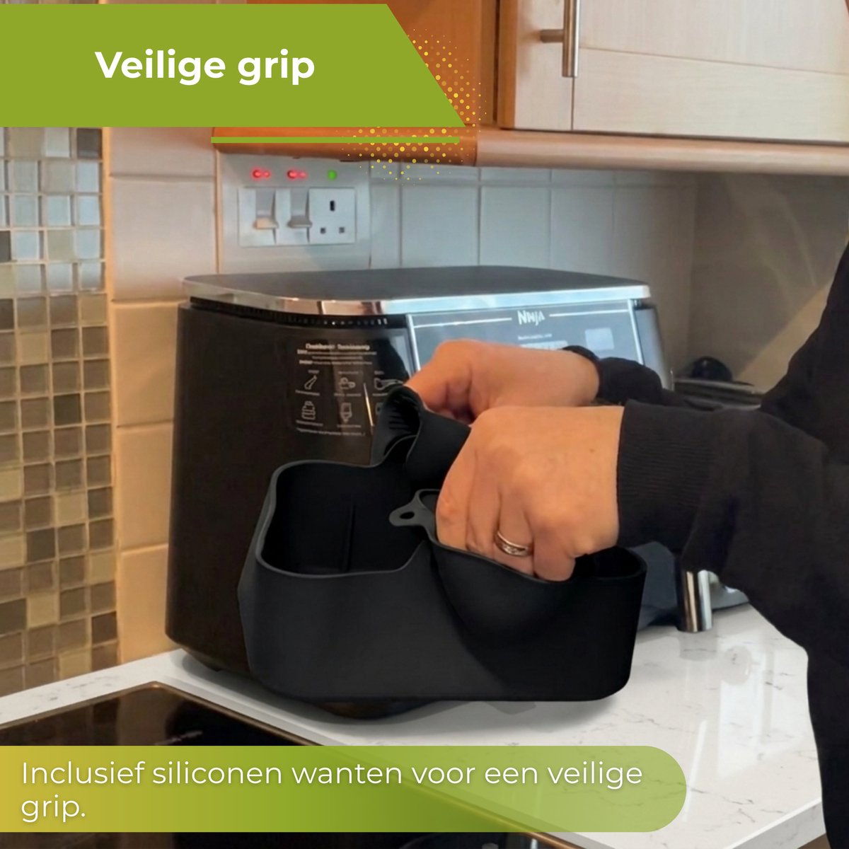 HI NATURE™ Airfryer accessoires - Airfryer siliconen bakje vierkant set inclusief Wanten voor Airfryer XXL - Siliconen ovenschaal BPA Vrij Accessoires Heteluchtfriteuse Bakvormen – Bakpapier Alternatief - Mand Bakvorm - 20 CM (Zwart) — afbeelding 7