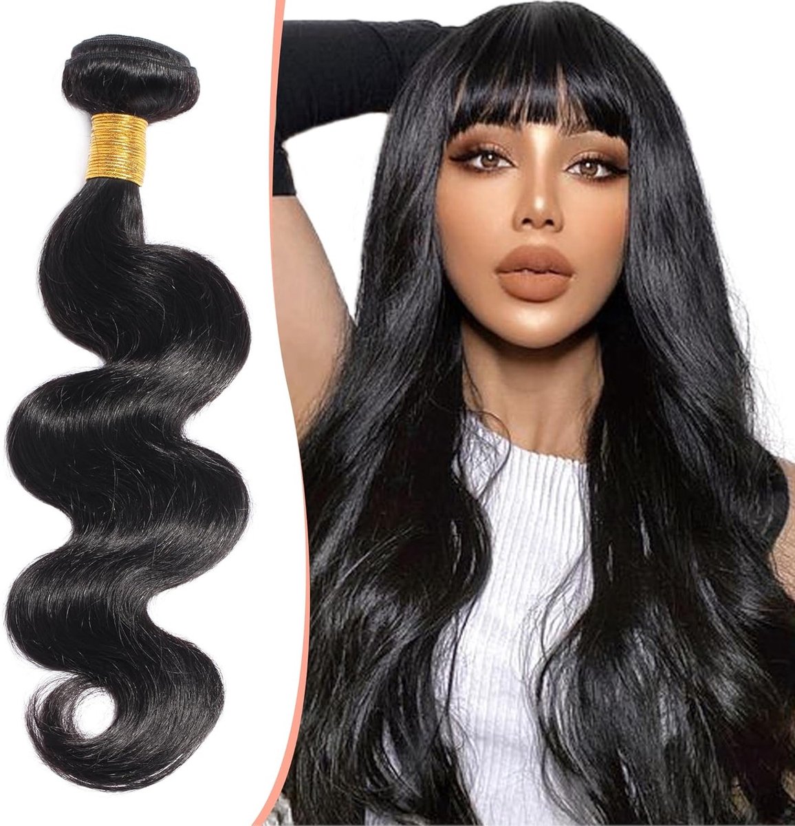 Echte Haar Extensions, 1 Bundel, Weave Haar Extensions, 100% Onverwerkt Menselijk Haar, Braziliaanse Body Wave, Natuurlijk Zwart, Volumineus en Zijdezacht