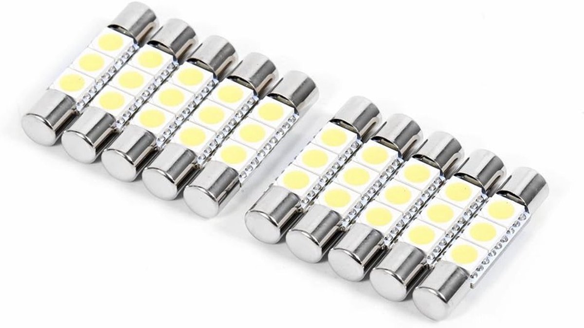 10Pcs 3-SMD 29-30mm 6641 Fuse LED Lamp Mini LED Lighting Makeup Mirror Light Sun Visor Lamp White - ShopVlot