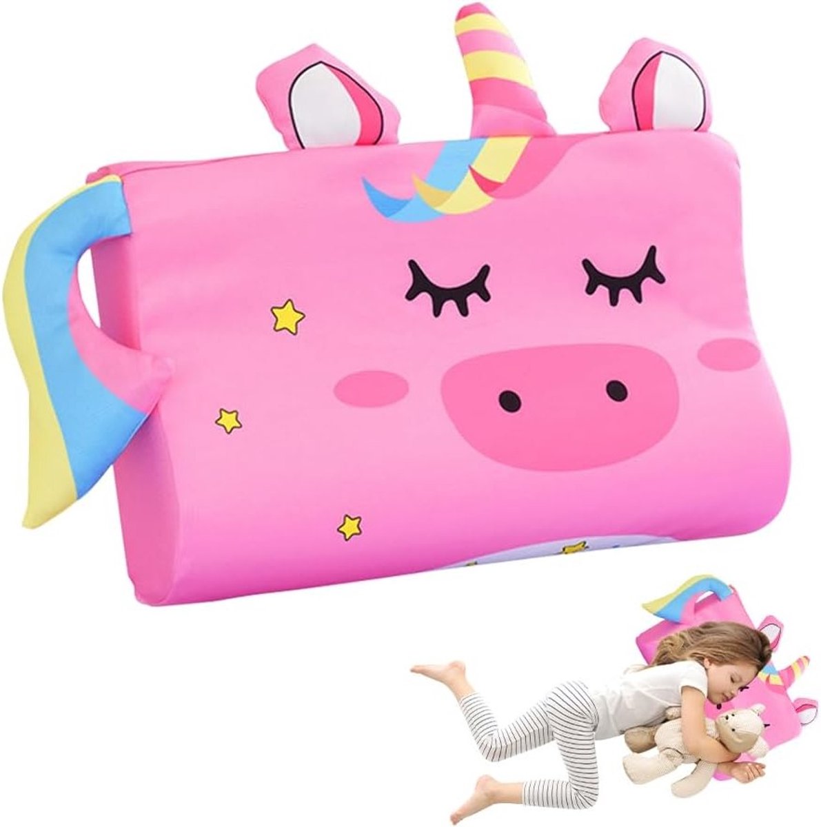Ergonomisch Kinderkussen 45 x 27 cm, Ademend en Wasbaar, Kawaii Dierontwerp voor Kinderen vanaf 3 Jaar