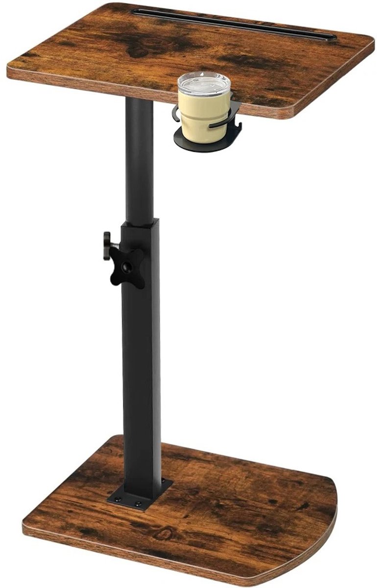 NordHaus Bijzettafel C-vorm - Laptoptafel - Banktafel Verstelbaar - 360° Draaibaar Tafelblad - Hoogte 45,5-78 cm Bruin (houtlook)