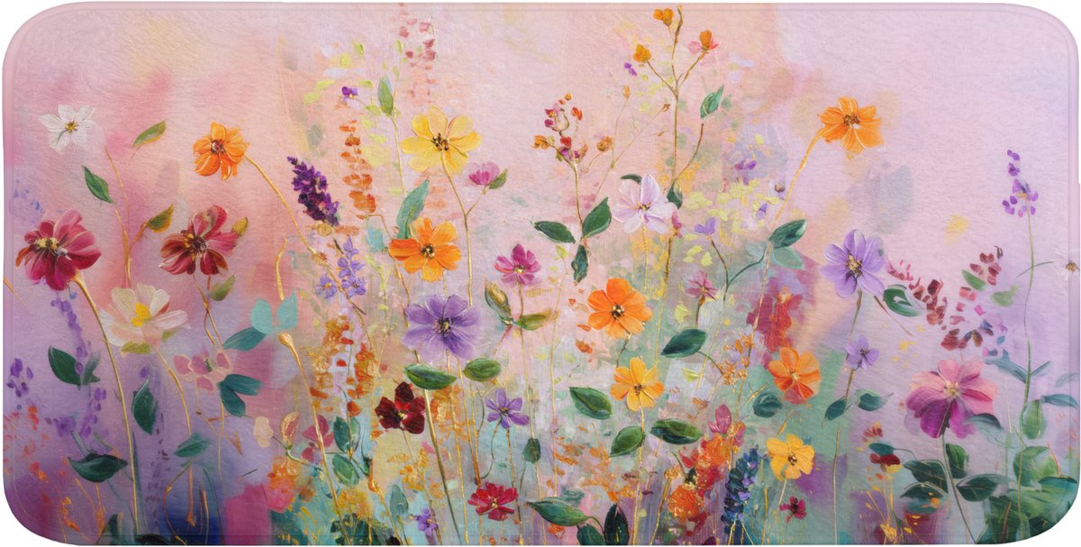 Badmat 120x60 cm - Antislip - Schilderij - Bloemen - Abstract - Kleurrijk - Badmatten voor badkamer - Badkamermat - Douchemat - Badkamer mat