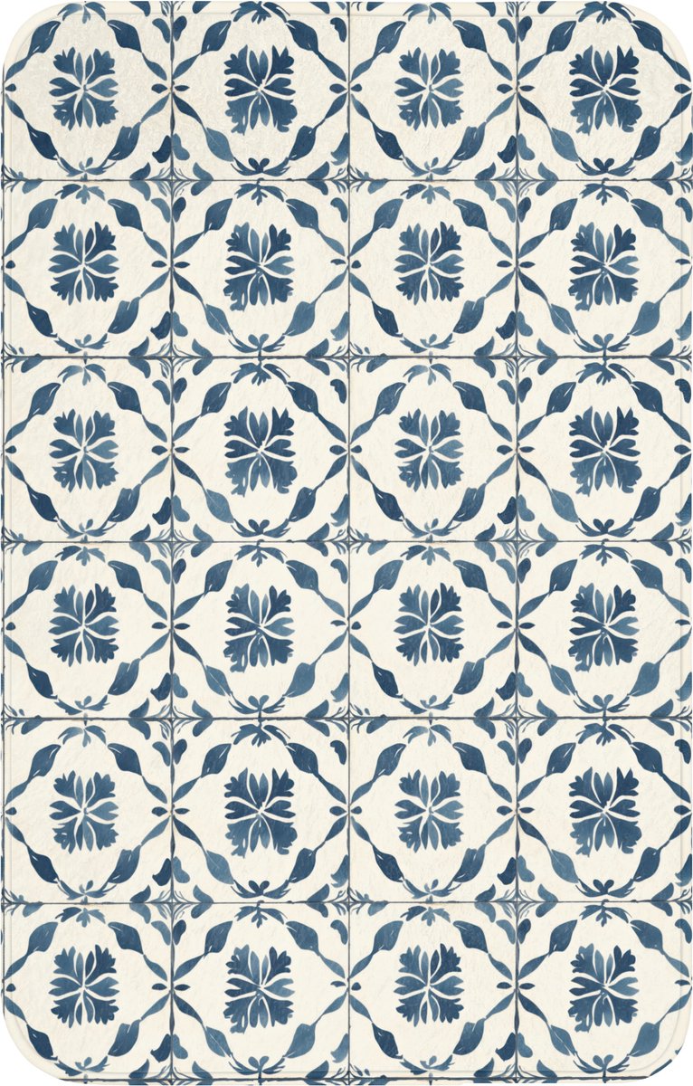 WC mat 50x80 cm - Antislip - Grafisch - Tegel - Blauw - Toiletmat - Vloermat - Douchemat -