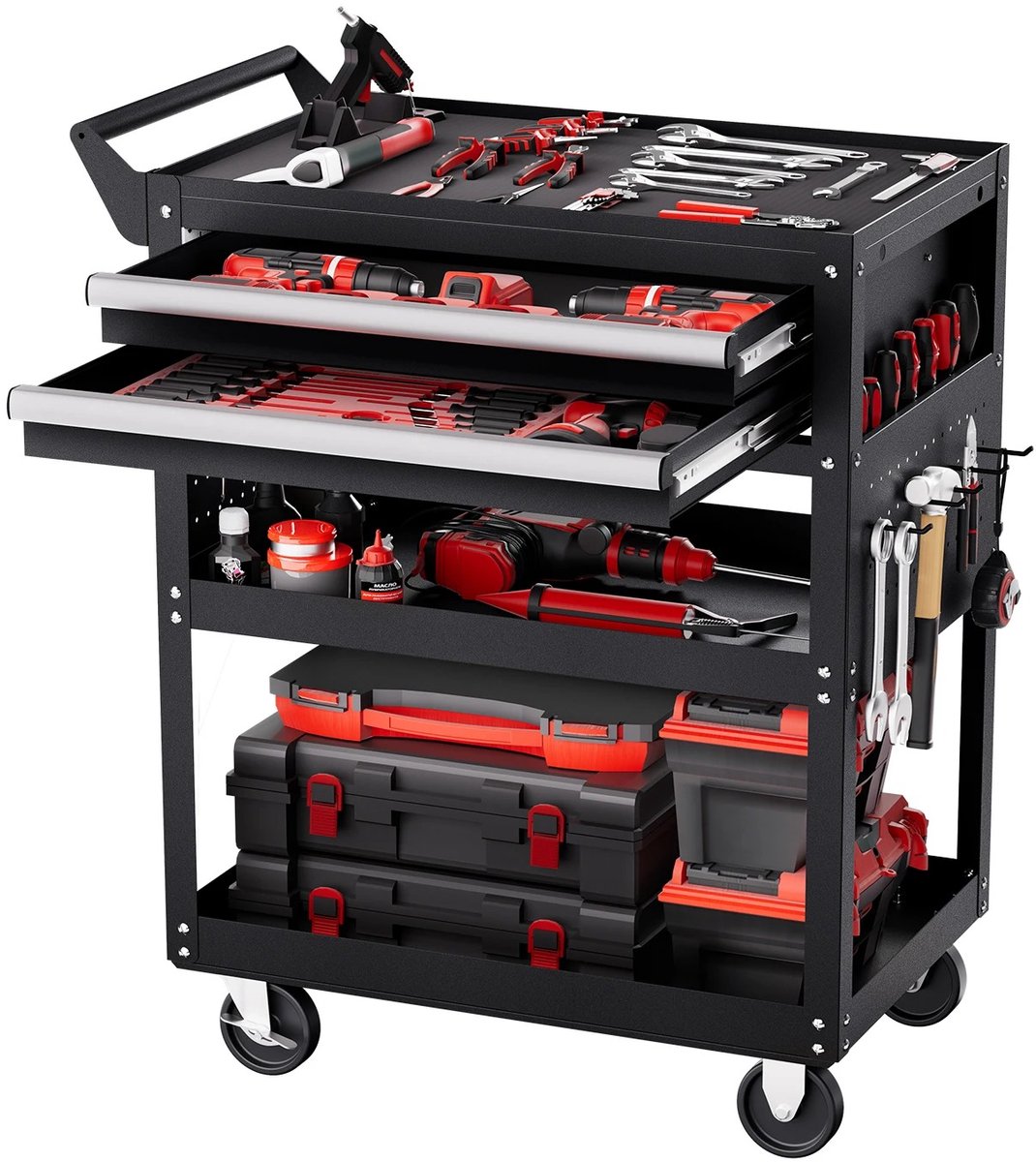 Sello! gereedschapskar – gereedschapswagen – kar – zwenkwielen – 5 lagen – afsluitbare lade – grote opslagcapaciteit – 78,9 x 45 x 94,5cm – zwart