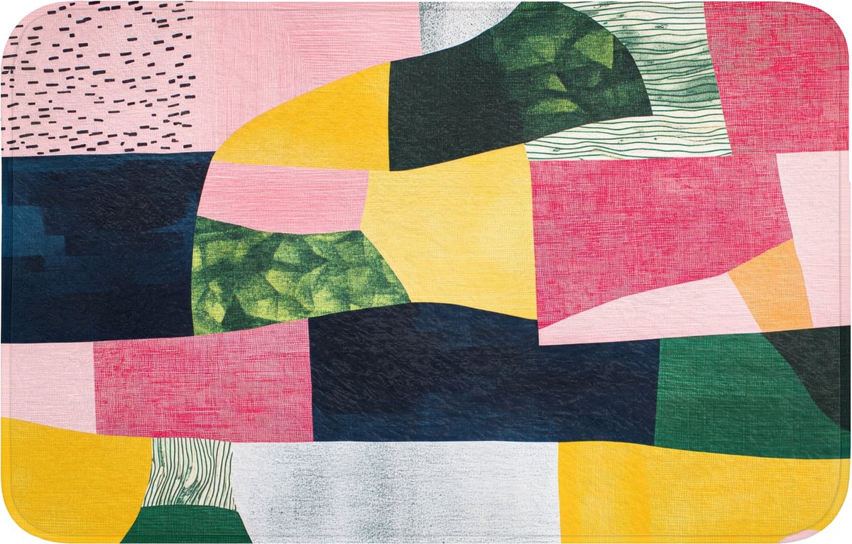 WC mat 80x50 cm - Antislip - Abstract - Roze - Lappen - Vormen - Geel - Toiletmat - Vloerm