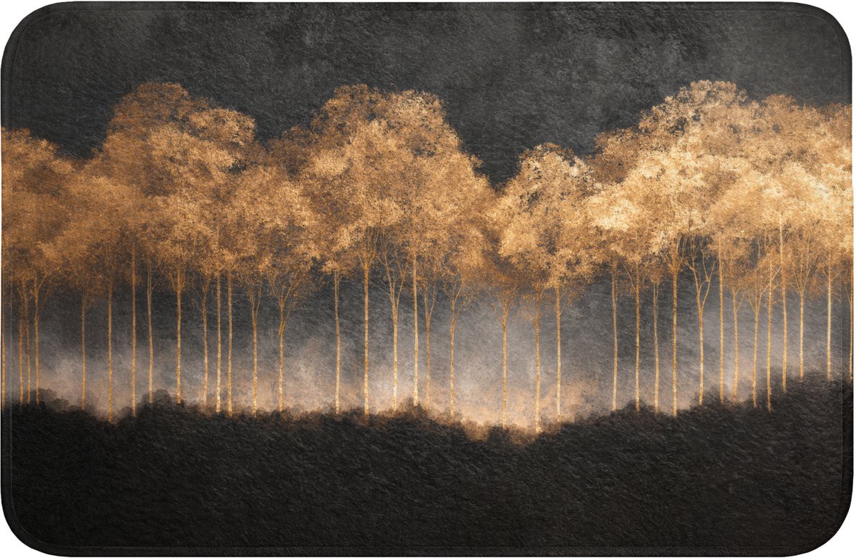 WC mat 60x40 cm - Antislip - Gouden Bomen in Mistig Landschap - Toiletmat - Vloermat - Douchemat - Toilet tapijt - Toiletmatten