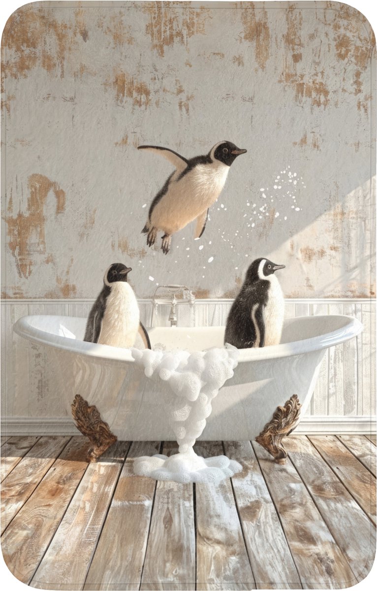 WC mat 50x80 cm - Antislip - Vintage - Pinguïn - Badkuip - Schuim - Toiletmat - Vloermat -