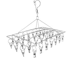 QTTVBTNA – 1 Stuk Droogrekken - Wand Droogrek - RVS - Droogclips - Met Haken - Voor Was Drogen Handdoeken Kleding en Binnen Gebruik - Stevig Duurzaam en Lichtgewicht - Zilver
