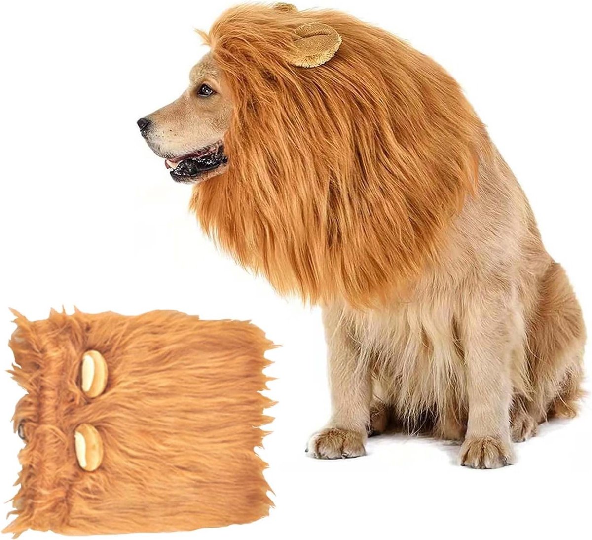 Luxe Leeuwenkostuum voor Honden met Oren - Verstelbaar Kostuum voor Halloween, Carnavalsfeesten en Cosplay (L, Lichtbruin)