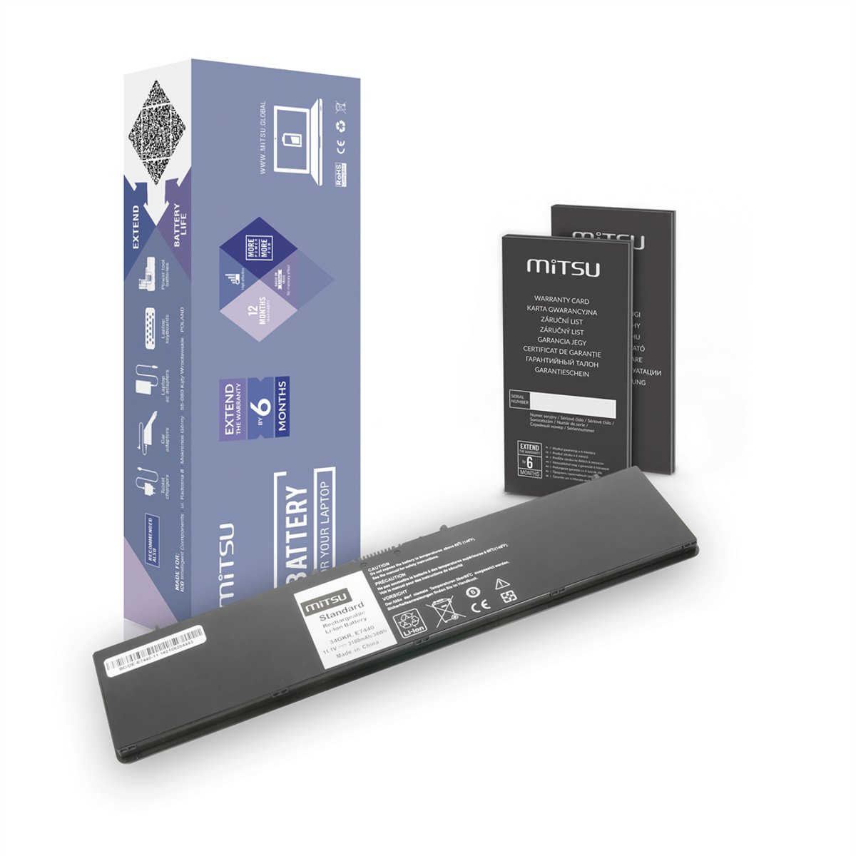 Mitsu - Dell Latitude E7440 Batterij - 11.1V - Geen Geheugeneffect - Compatibel