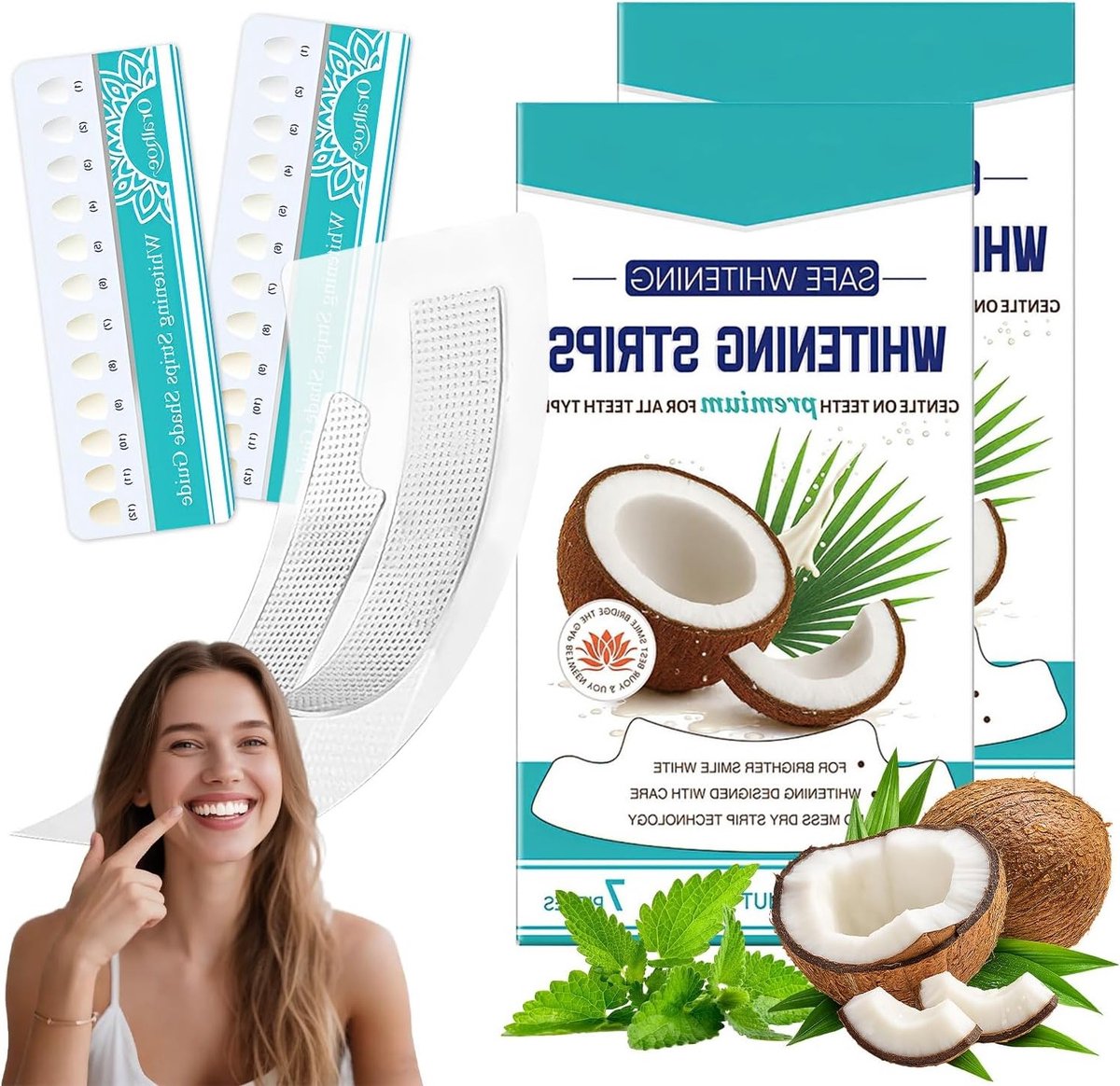 Coconut Mint Whitening Strips voor Tanden – 14 Behandelingen – Snelle Vlekverwijdering en Mild voor Gevoelige Tanden – Effectieve Tandbleking en Veilig voor Glazuur