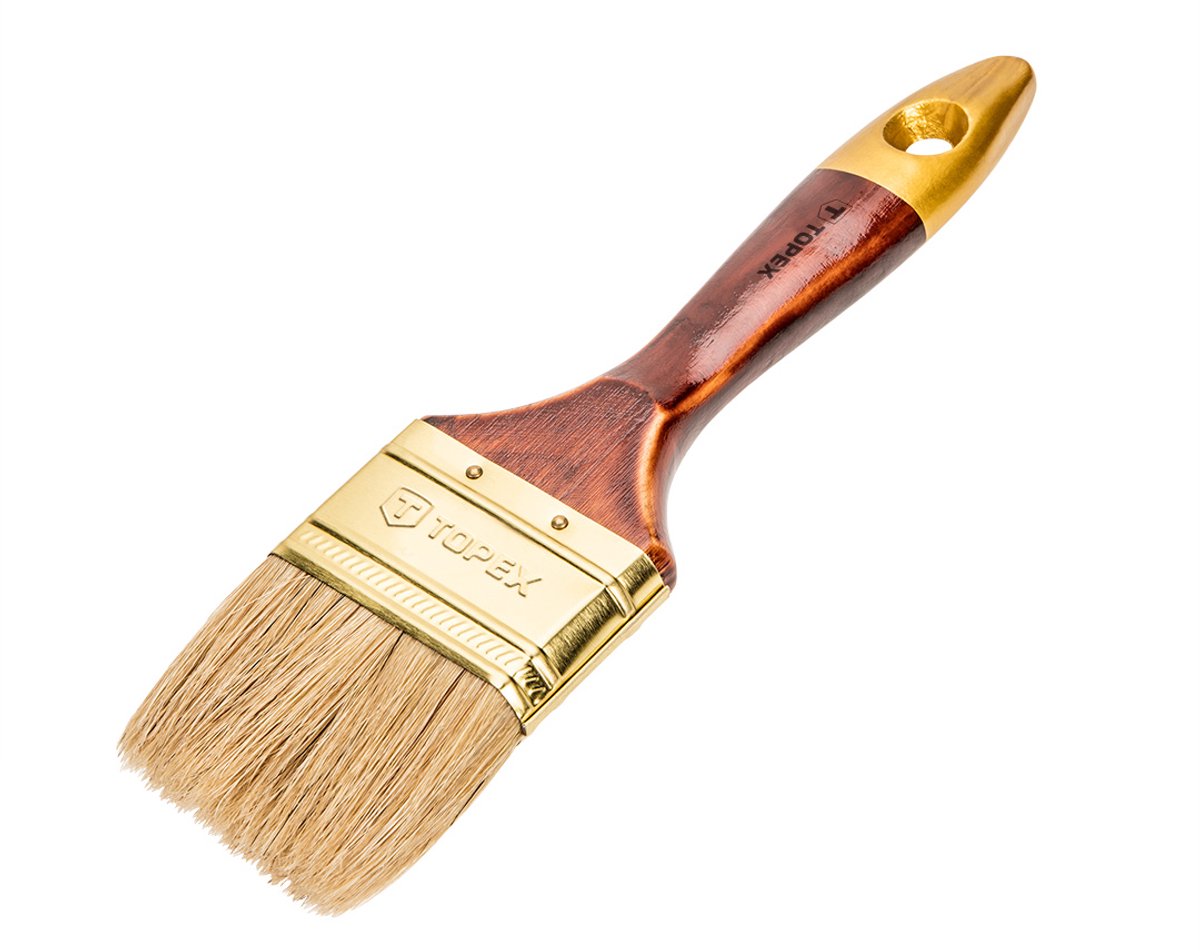 Topex - Platte Verfkwast - 2.5 inch - Natuurlijke Borstelharen - Houten Handvat