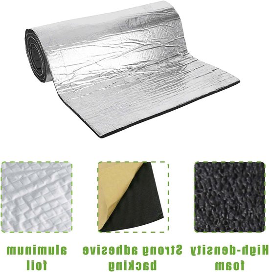 Pack van 15 geluidsisolerende matten, 25 x 18 cm x 5 mm, zelfklevende isolatiematten voor auto, geluidsisolatie, warmte-isolatie, geluidsdemping, foam isolatie — afbeelding 2