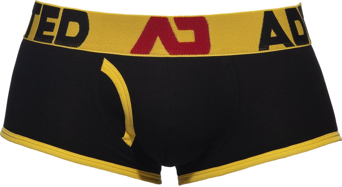 ADDICTED Open Fly Cotton Trunk Black/Yellow - MAAT S - Heren Ondergoed - Boxershort voor Man - Mannen Boxershort