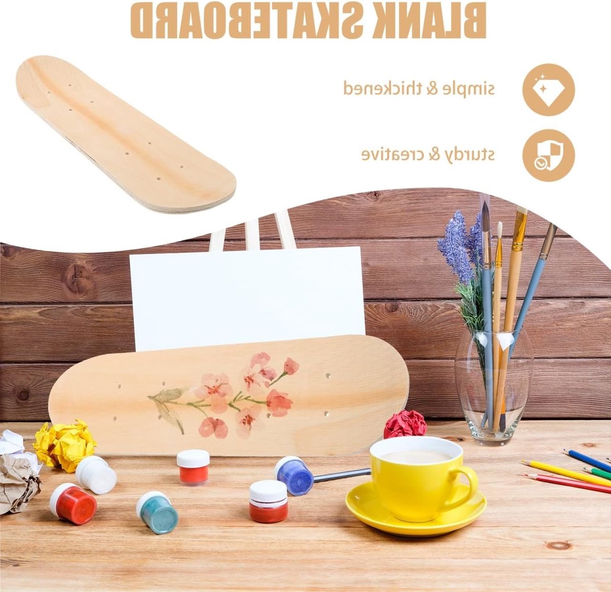 Blank skateboard deck voor DIY graffiti, dubbelzijdig oppervlak voor creatieve schilderkunst en vormgeving