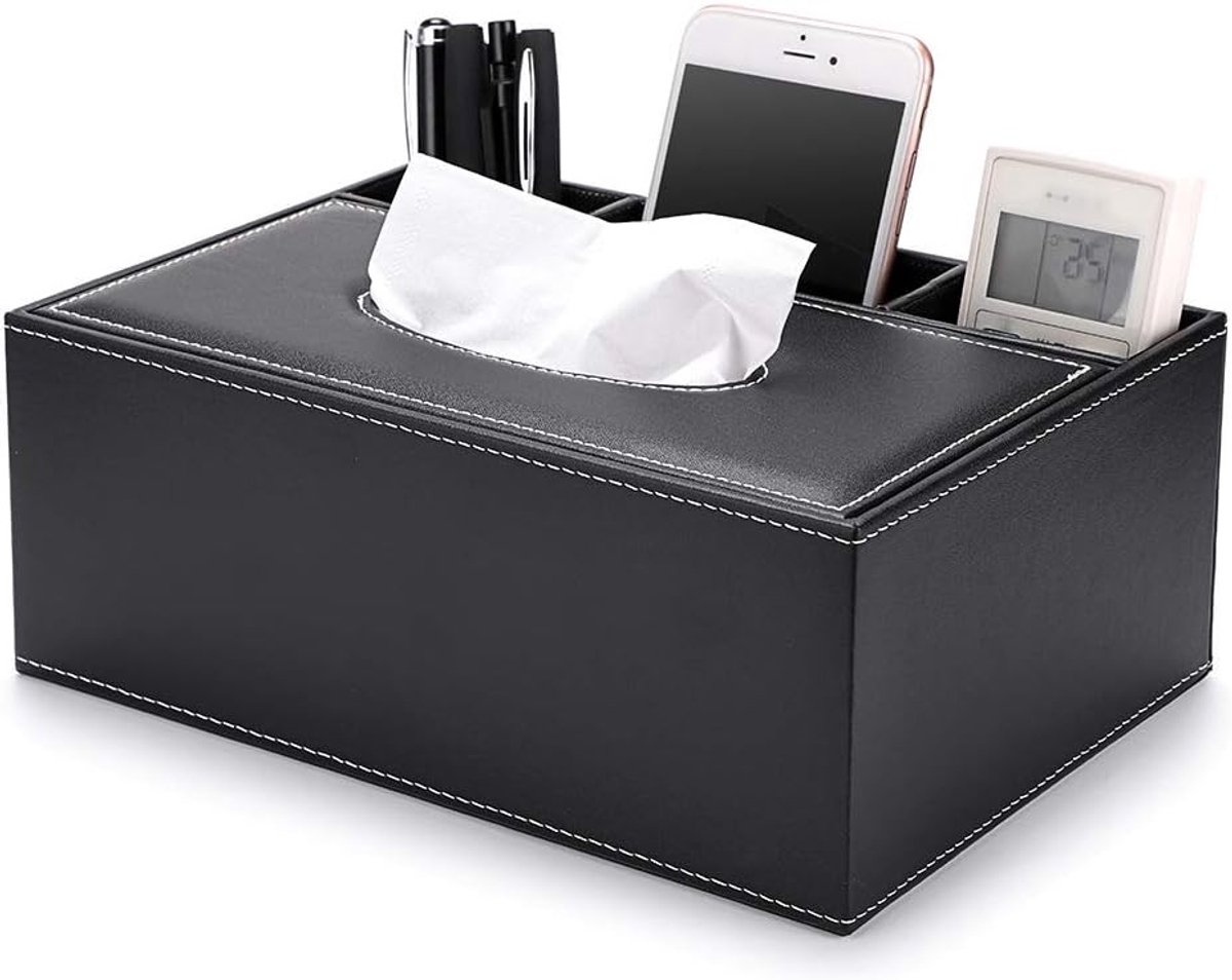 Elegante en stijlvolle rechthoekige tissuebox van PU-leer met opbergruimte voor afstandsbediening - Perfecte organizer voor tissues en bureauaccessoires in huis