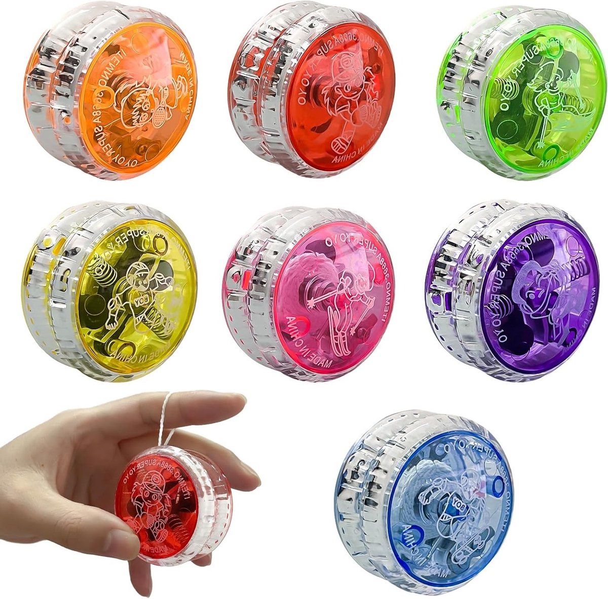 7-delige Plastic Responsieve Yoyo met Licht voor Verjaardagsfeestjes en Prijzen, Perfecte Speelgoedset voor Kinderen