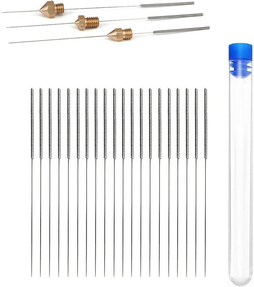 Reinigingsnaalden Set - Sproeierreiniging 3D - 3D Printer Onderhoud - Roestvrij Staal - 0.4 mm - Zilver