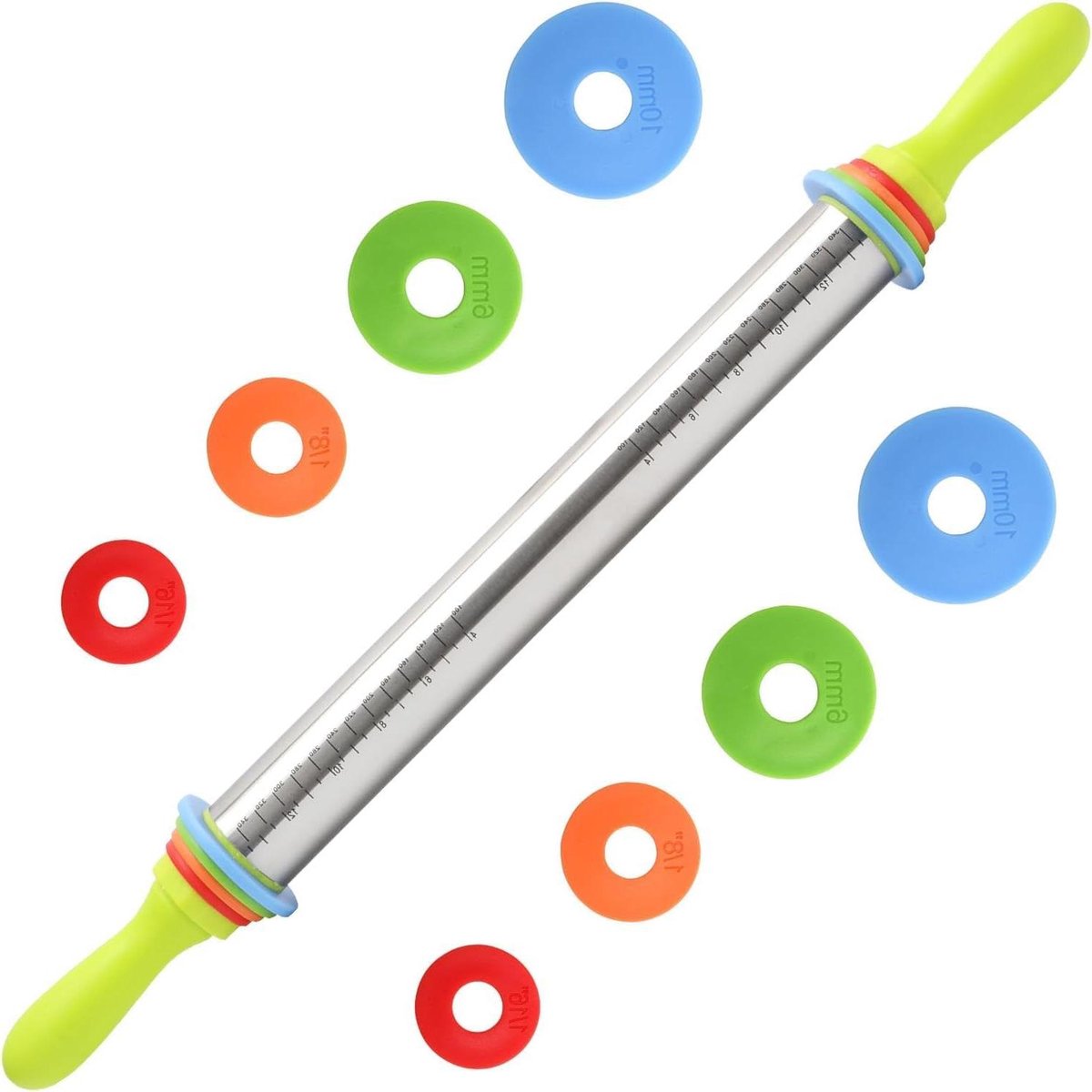 Deegroller RVS - Bakroller Deeg - Bakken Deeg Uitrollen - Met 4 Ringen - 61 cm - Zilver