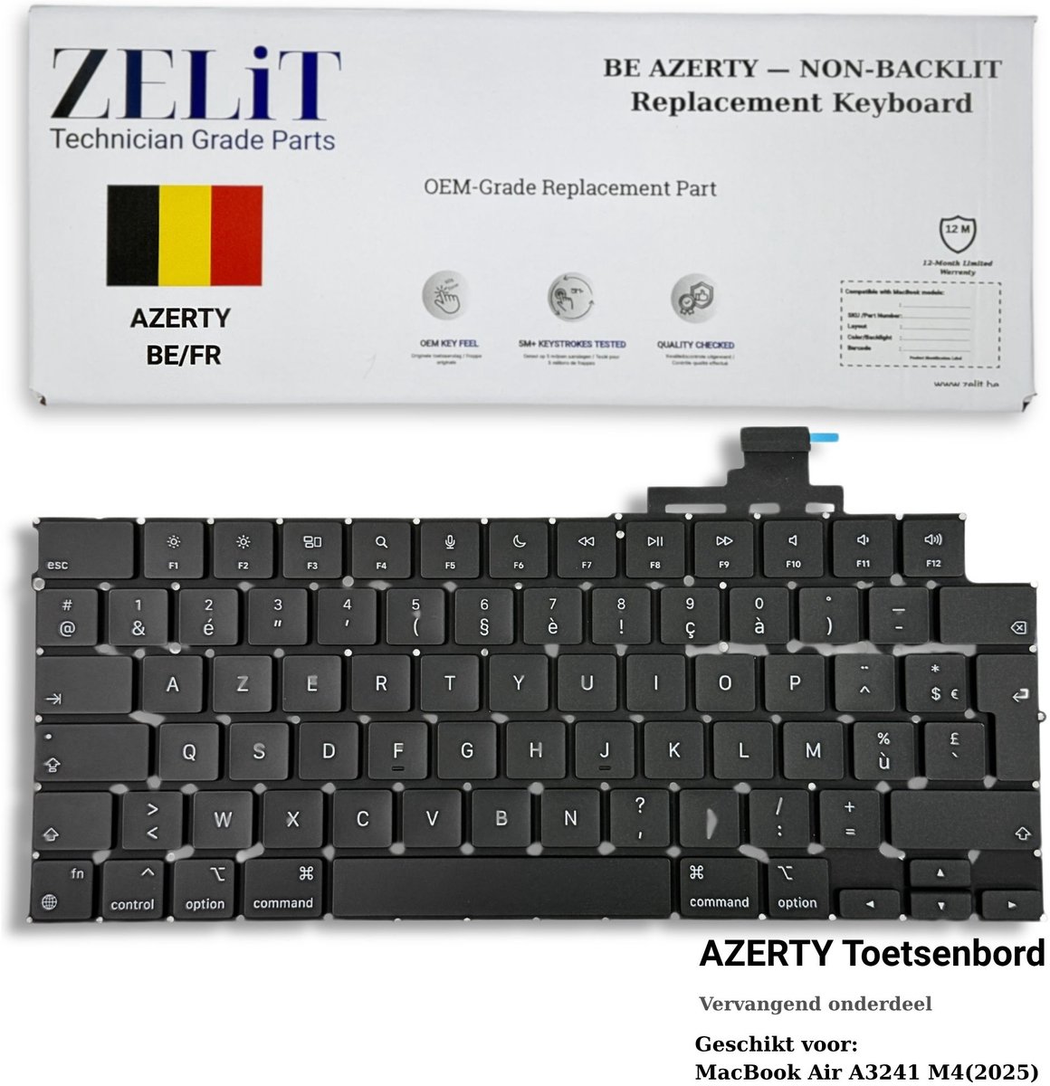 ZeLiT MacBook Air 13,6" A3241 2025 M4 Toetsenbord AZERTY - Vervanging Keyboard Zwart