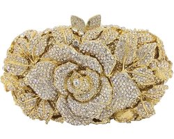 Boutique De FGG Flower Evening Bags for Women Wedding Handbag Crystal Clutch Purse Ball Rose Rhinestone Clutch Purses Mini