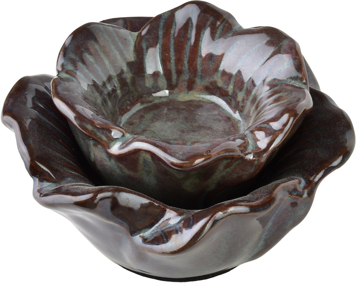 Yarine Kwiat Serie - Decoratieve Kaarsenhouder - Fioletowy - 11x11x6 cm - Hoogwaardige Keramiek