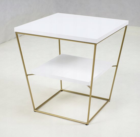 FutuStal Serie V - Druciany Salontafel - Goud - Bovenblad Wit Glanzend - Inclusief Plank van Merkloos — afbeelding 4