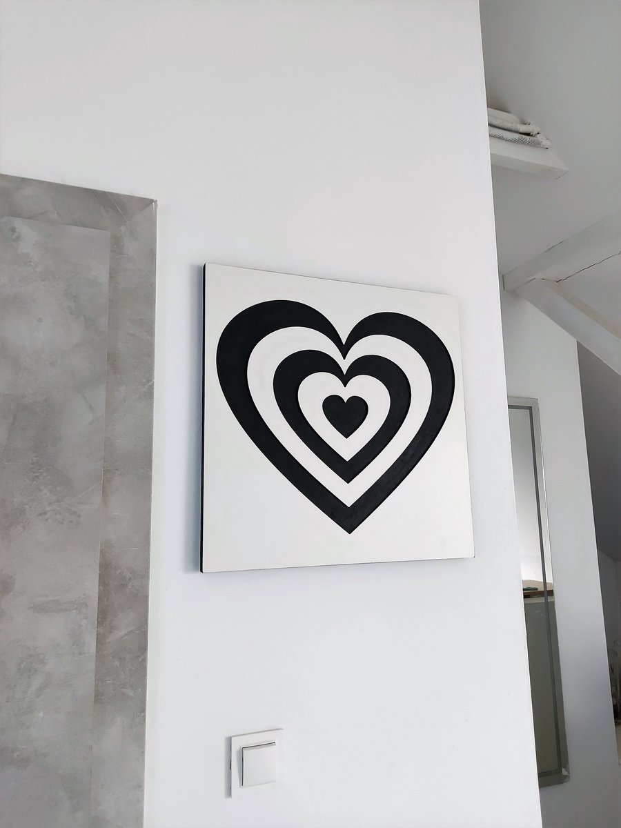 Moliland Obrysek Premium - Groot MDF Wandhart - 50x50 cm - Wit en Zwart