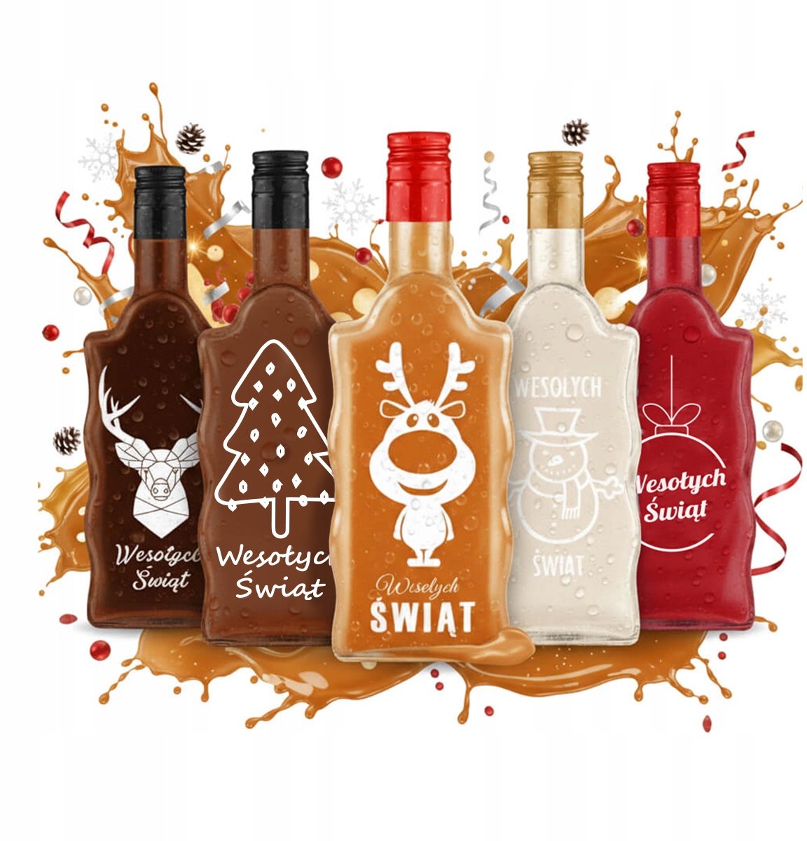 Bimberek FALA Serie - Glazen Flessenset - 500ml - Met Kerstprint